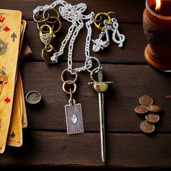 Gold Silver and Bronze Toned Bardic DND Rapier Sword Pendant Necklace - Picture 1 of 17